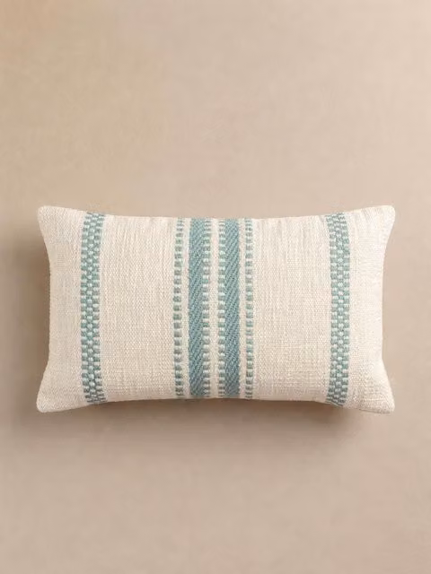 Cuscino Lemer Kenay Home a righe in cotone blu, verde e bianco, L 30 x P 30 cm