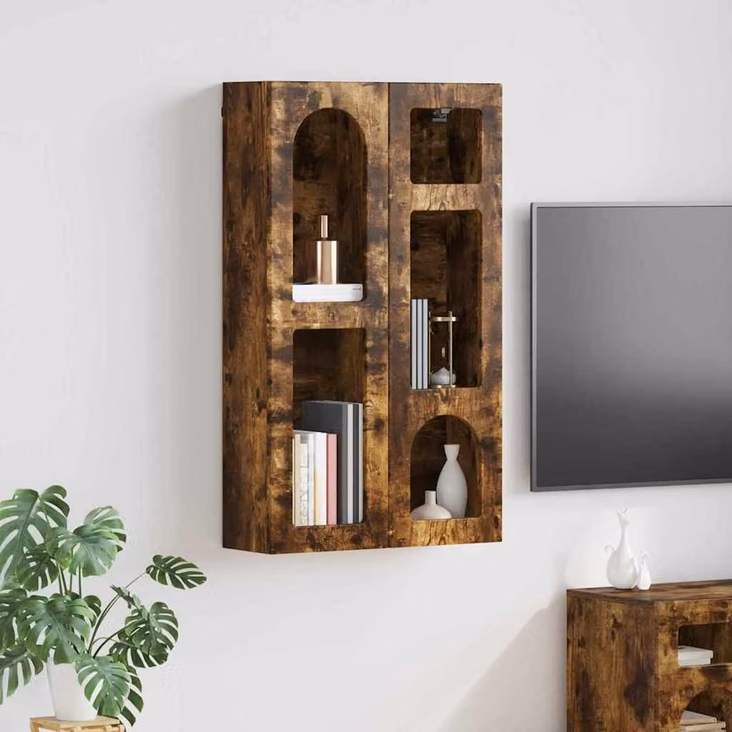 Armadio pensile vidaXL ELST in rovere fumo per cucina o ingresso, L: 59 cm, P: 20 cm, H: 100 cm