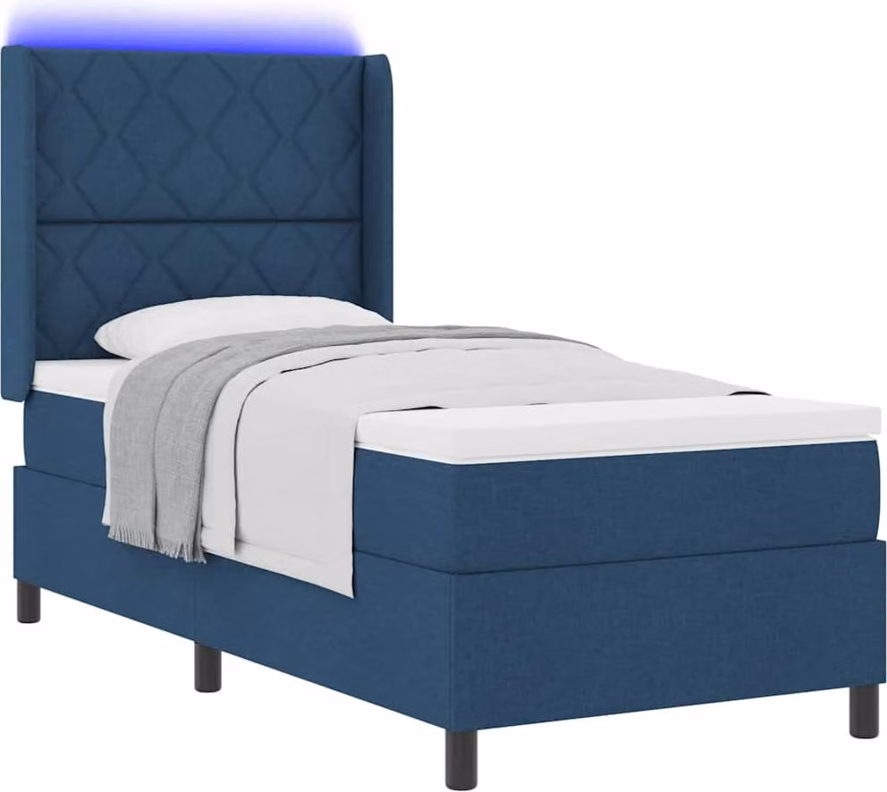 Letto a Sorgente LED con materasso Blu 100 x 200 cm Tessuto