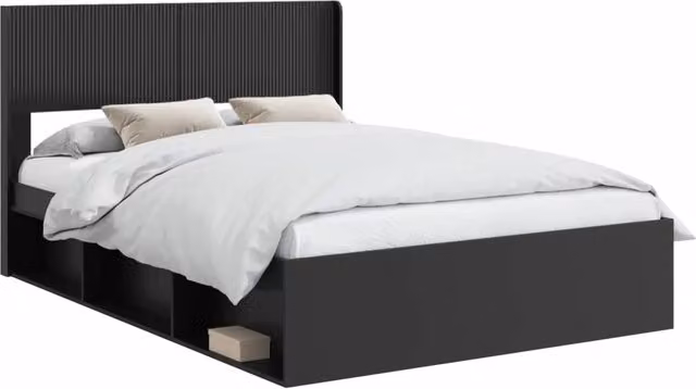 Letto matrimoniale | Letto per adulti | Struttura del letto con stoccaggio e testata Nero 120 x 200 cm