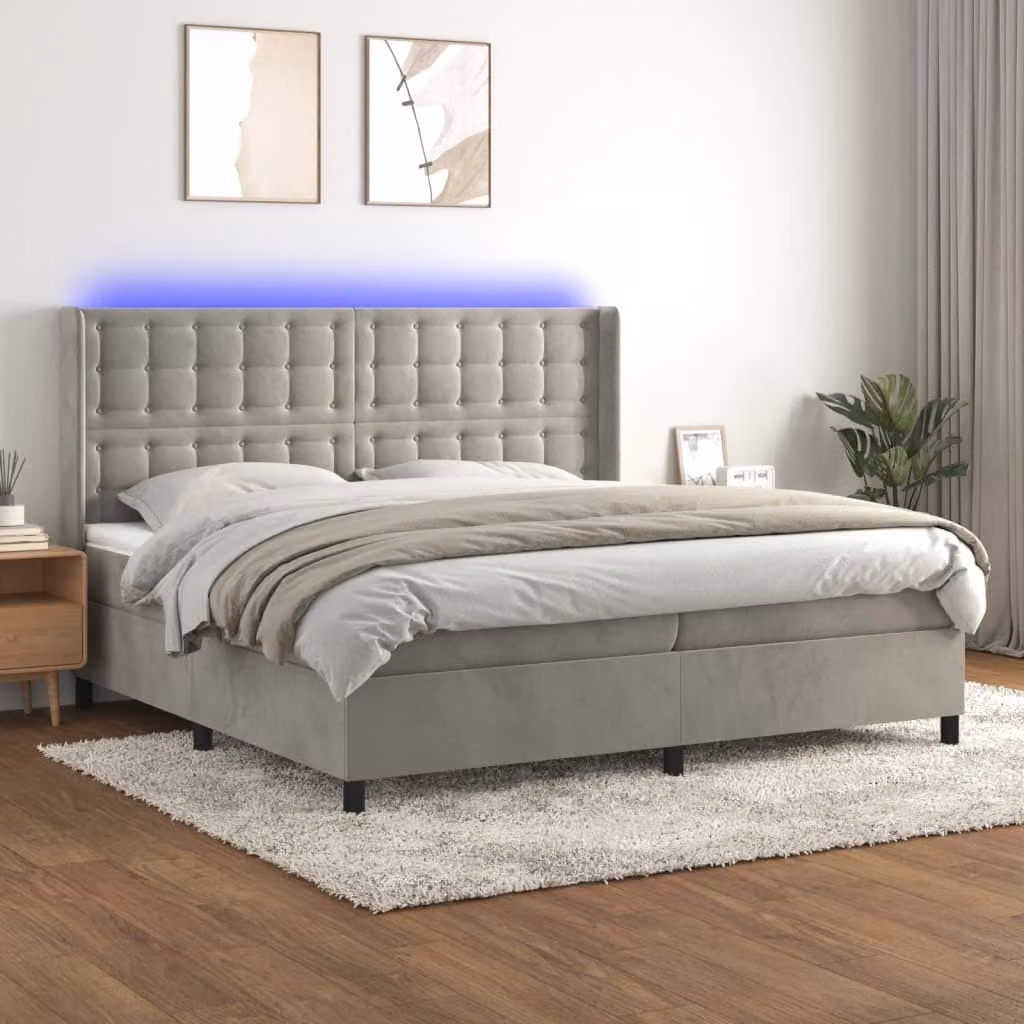 Maison Exclusive - Letto a Molle Materasso e LED Grigio Chiaro 200x200 cm Velluto