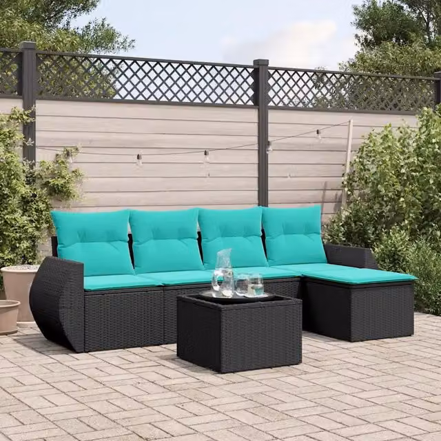 Set Divani da Giardino 6 pz con Cuscini Nero in Polyrattan 3221296