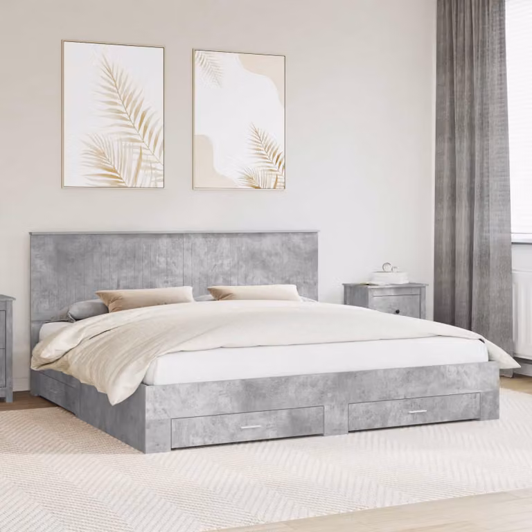 Struttura letto moderna con cassetto vidaXL in legno ingegnerizzato Grigio, L/P: 200 x 200 cm