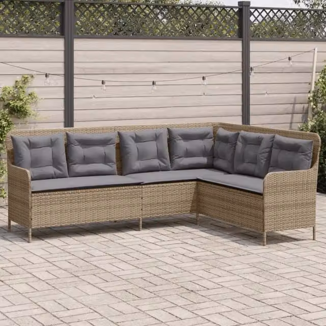Divano da Giardino con Cuscini a L-Sofa da Giardino-Divano da esterno Beige in Polyrattan 925462