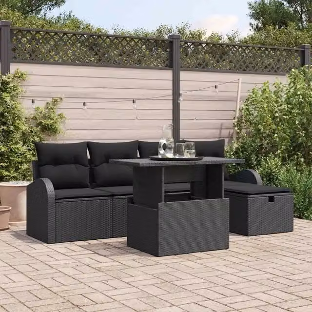 Set Divano da Giardino 6 pz Nero polyrattan 3361082