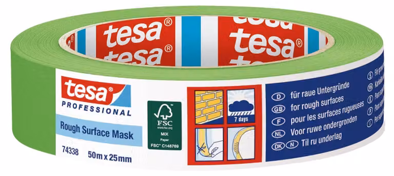 tesa Professional 74338, nastro adesivo protettivo per superfici ruvide, verde, 50 m x 25 mm | 1 rotolo