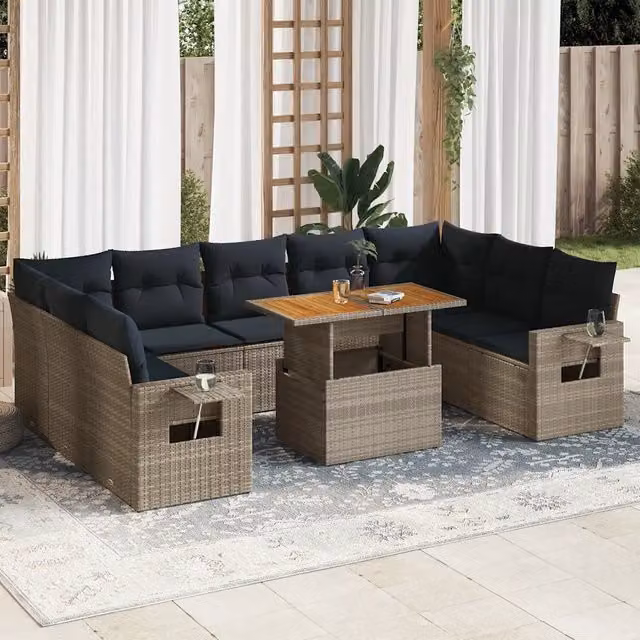 Set Divano da Giardino 10 pz con Cuscini Grigio in Polyrattan 3327197