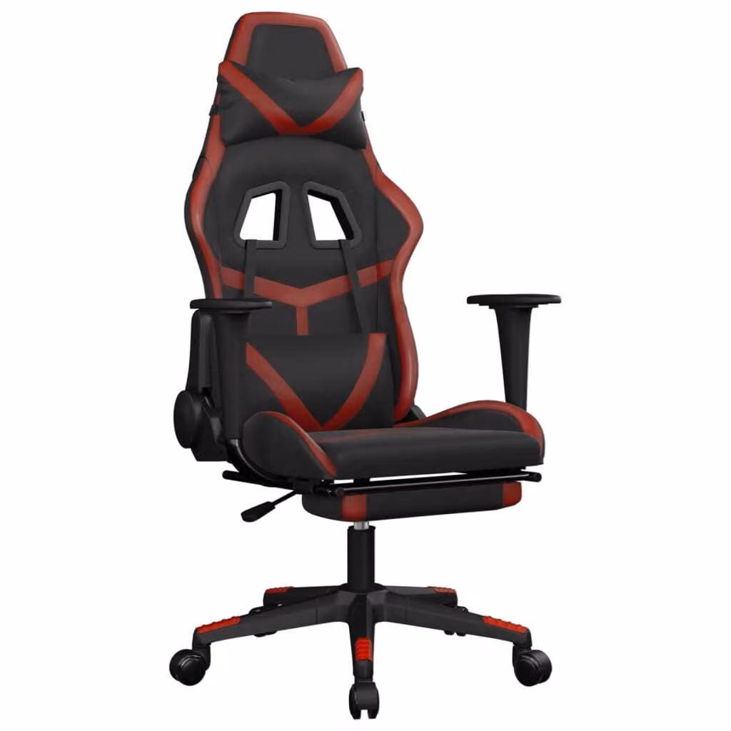 Sedia da Gaming con Poggiapiedi Nero e Rosso Vino in Pelle finta