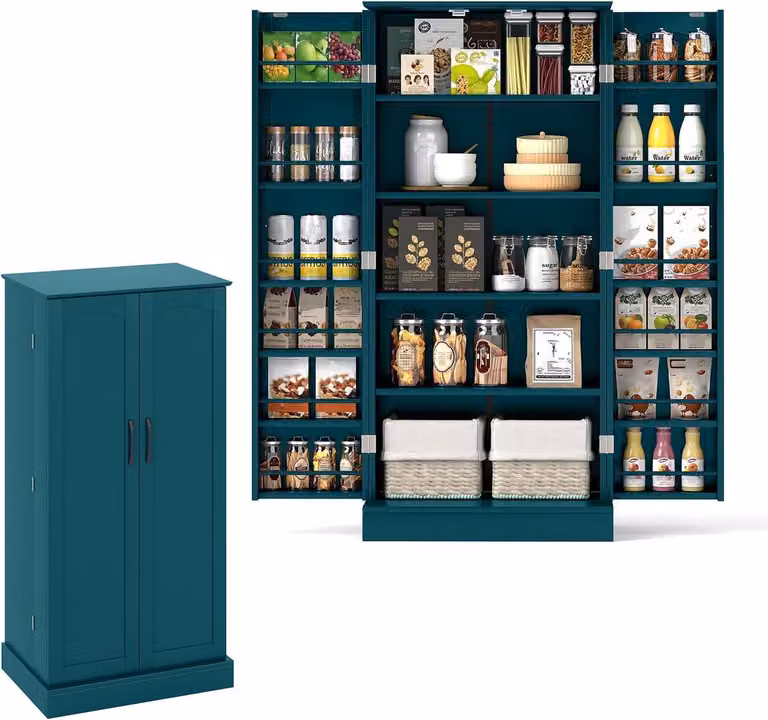 KOMFOTTEU Credenza con doppia anta, credenza con ripiani regolabili, credenza multiuso per dolci, credenza da cucina per sala da pranzo, 60x40x120 cm (verde)