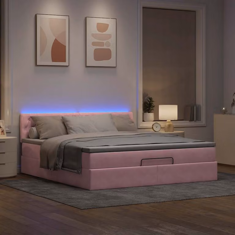 Maison Exclusive - Letto ottomano con materasso e LED rosa 180x200 cm velluto