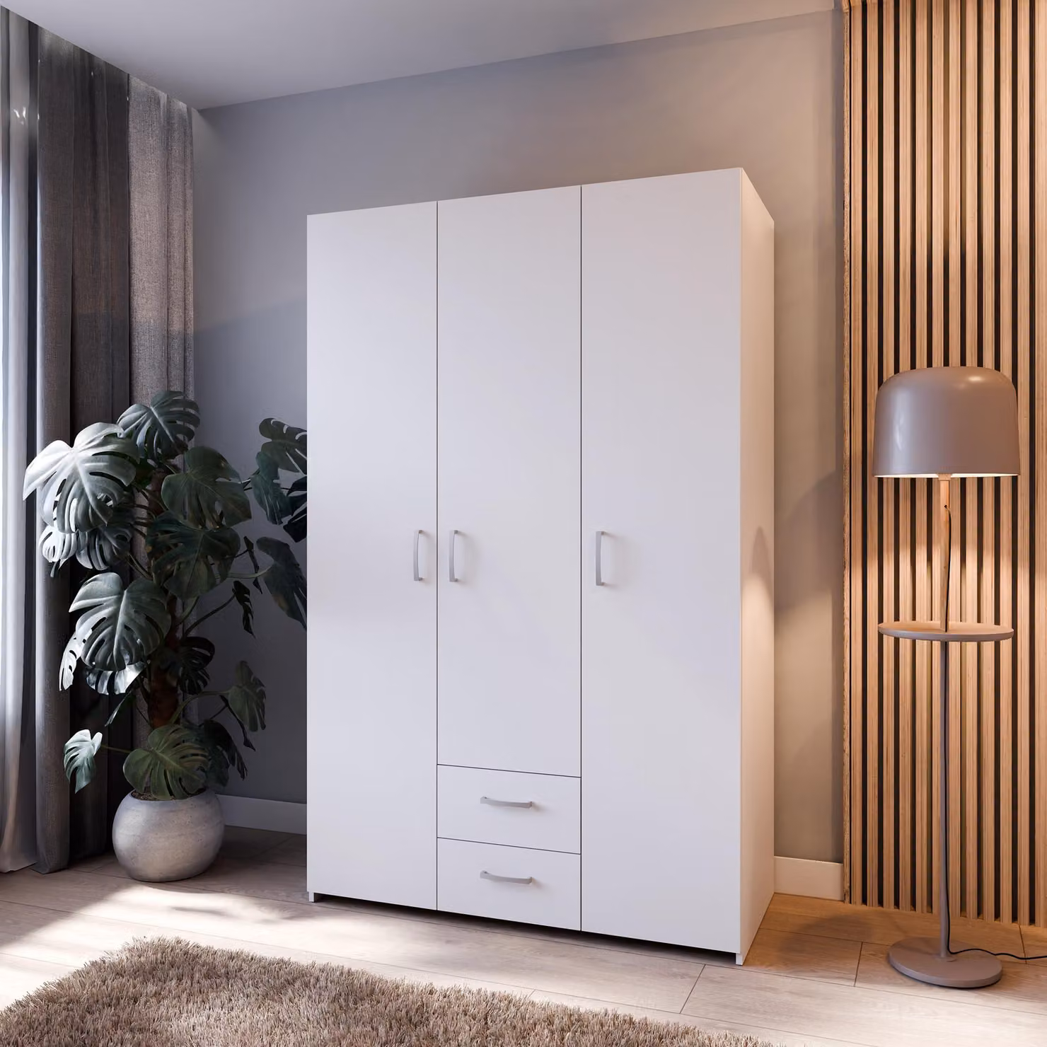 Armadio ECONOBOX robusto, modello da 120 cm, con 3 ante a battente e 2 cassetti
