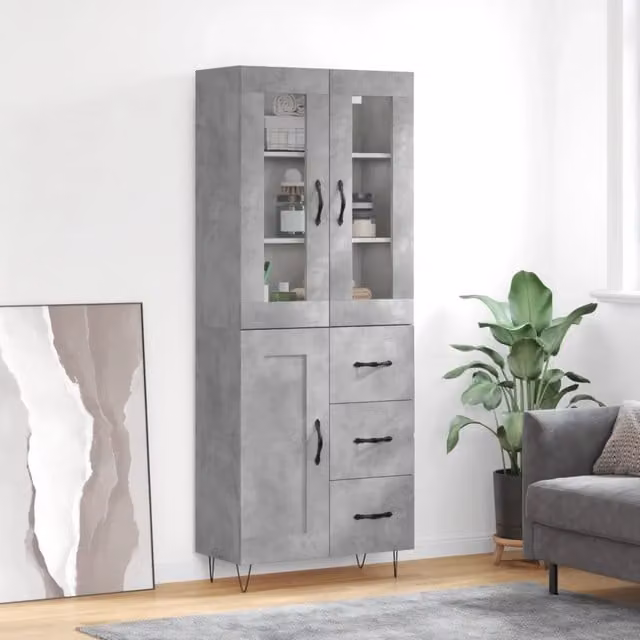 Credenza moderna vidaXL in grigio con ante a battente e ripiani interni L: 69,5 cm, P: 34 cm, H: 180 cm