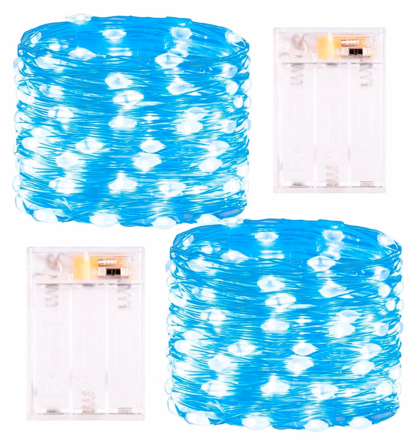 Confezione da 2 catene luminose a LED blu ghiaccio, lunghezza 10 metri, 100 LED, alimentazione a batteria