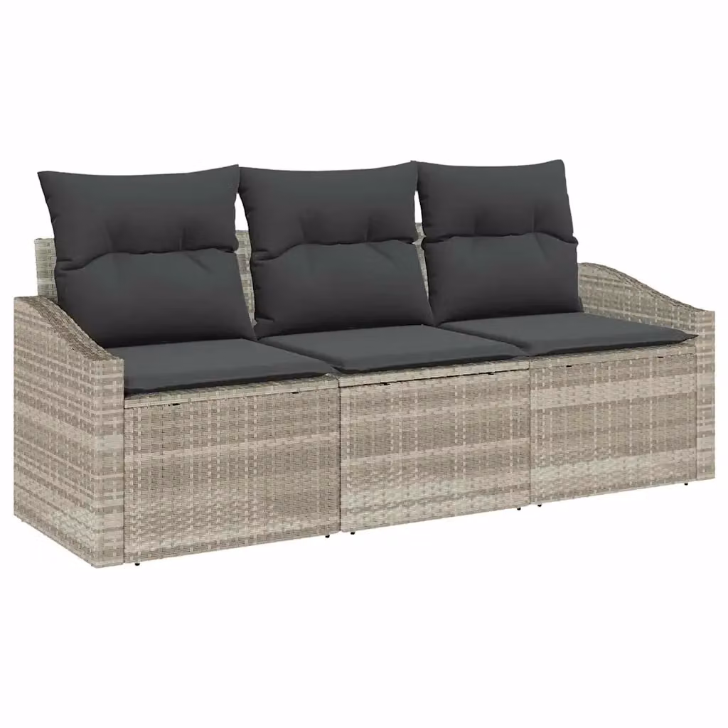 Set Divano da Giardino 3 Pezzi vidaXL in Polyrattan Grigio con Cuscini e Struttura in Acciaio – 2