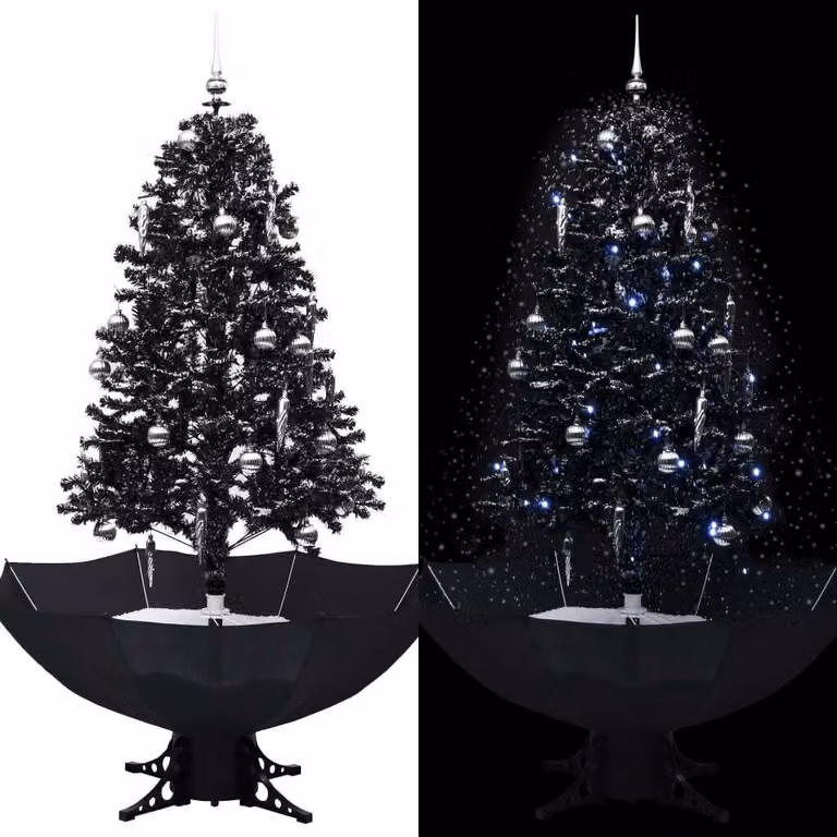 Maison Exclusive - Albero di Natale innevato con base a ombrello, nero, 170 cm, PVC