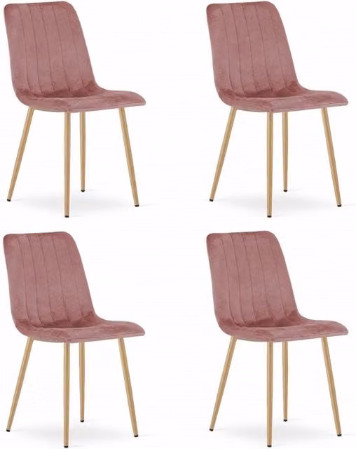 Set di 4 sedie Valora Jewa in velluto rosa con gambe in legno e metallo
