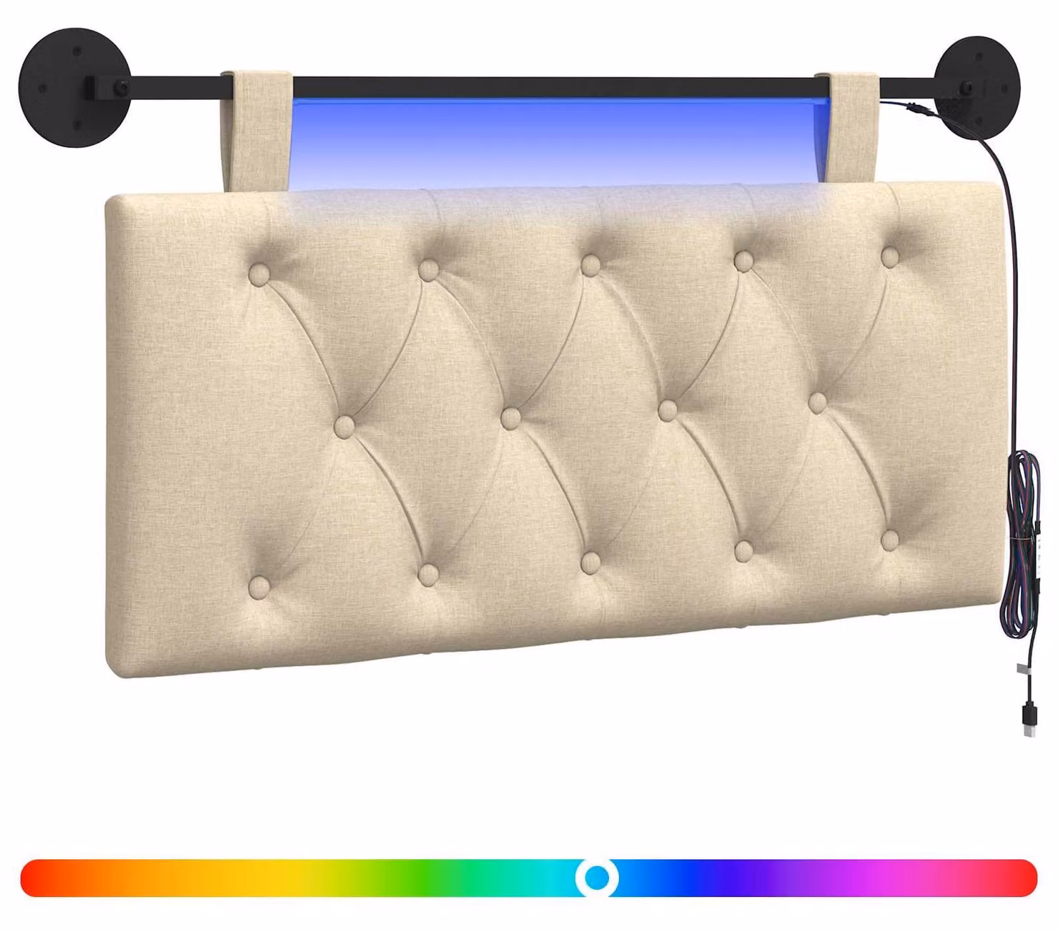 Testiera sospesa Con luce LED Crema Tessuto