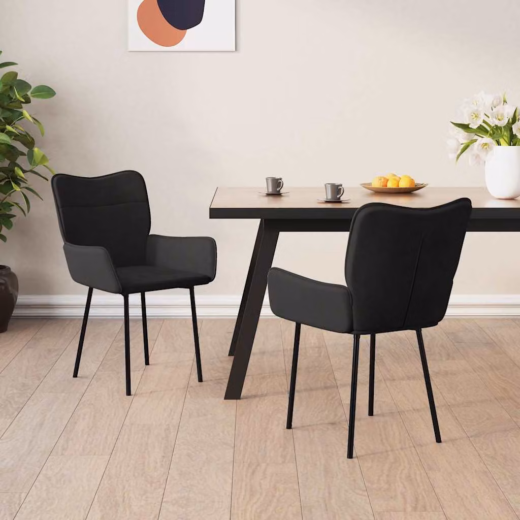 Set di 2 sedie da pranzo vidaXL in velluto nero con struttura in metallo e MDF per cucina e sala da pranzo