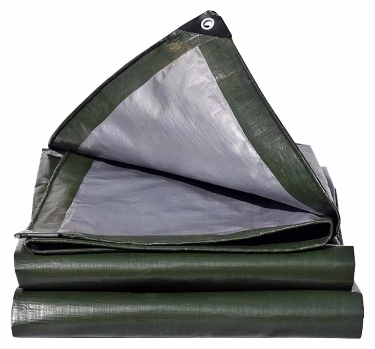 Telo protettivo in tessuto, dimensioni 3x3 metri, colore verde/argento, peso 180 g/m², impermeabile, con occhielli