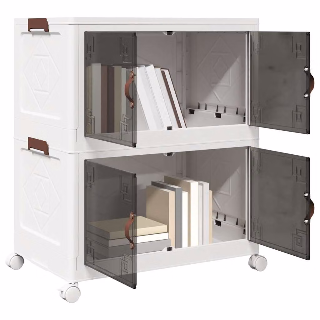 Scatola portaoggetti con ruote vidaXL a 2 livelli, disponibile in bianco o marrone, capacità 75 L, L/P/H: 64 x 40 x 76 cm