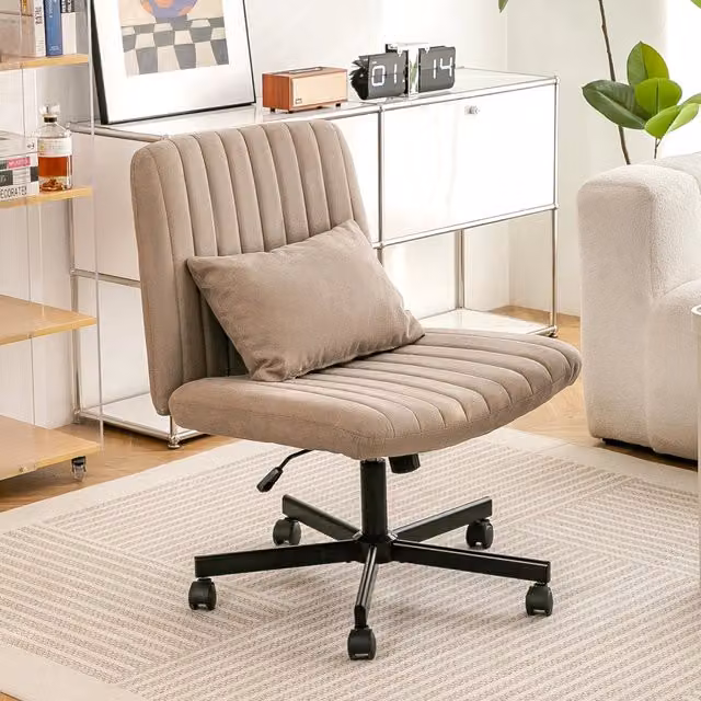 Sedia da ufficio ergonomica OKWISH in tessuto beige con rotelle e seduta girevole 360 gradi