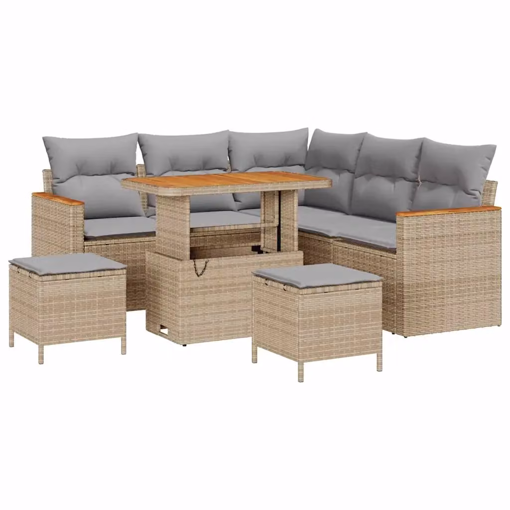 Set Divano da Giardino Moderno vidaXL in Polyrattan Beige con Cuscini e Tavolino da Esterno 8 Pezzi – 2