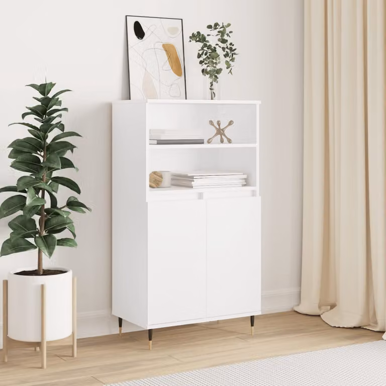 Credenza Alta vidaXL Bianca in Legno e Metallo, L/P/H: 60 x 36 x 110 cm