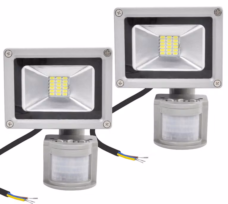 Greenmigo 2X 20W Faretto LED + Rilevatore di movimento, bianco freddo, illuminazione d'ambiente, faretto da parete, faretto da esterno, proiettore, lampada da giardino, IP65, 85V-265V