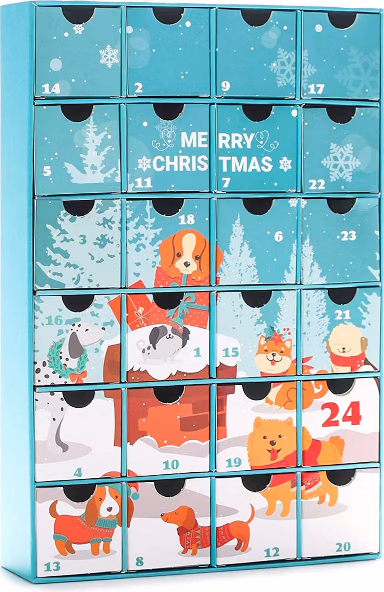 Calendario dell'avvento per cani BRUBAKER da riempire - calendario natalizio fai-da-te per dolcetti, snack e caramelle per il vostro amico a quattro zampe o per la vostra famiglia - calendario per animali domestici con 24 porte