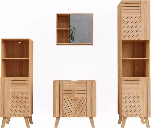 Set di mobili da bagno Lucie Bambù 4 pezzi Vicco