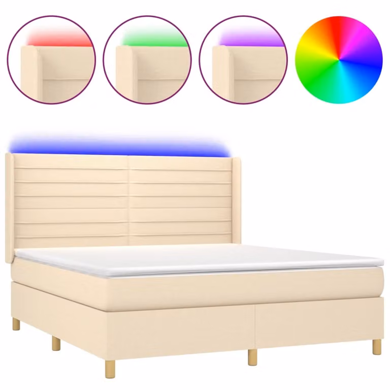 Letto a Molle con Materasso e LED Crema 160x200 cm in Tessuto
