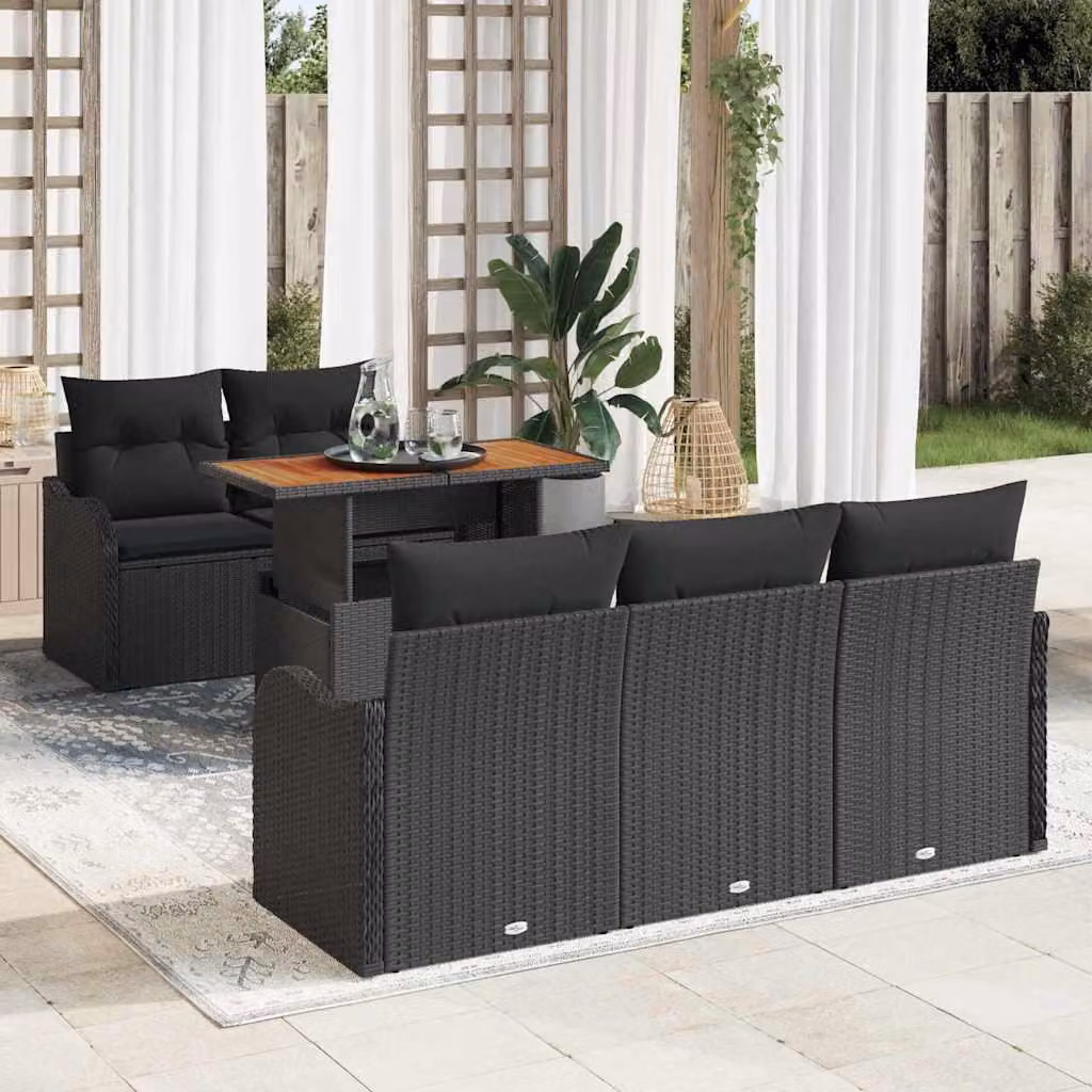 Maison Exclusive - Set da giardino composto da 6 pezzi, divano in rattan sintetico nero