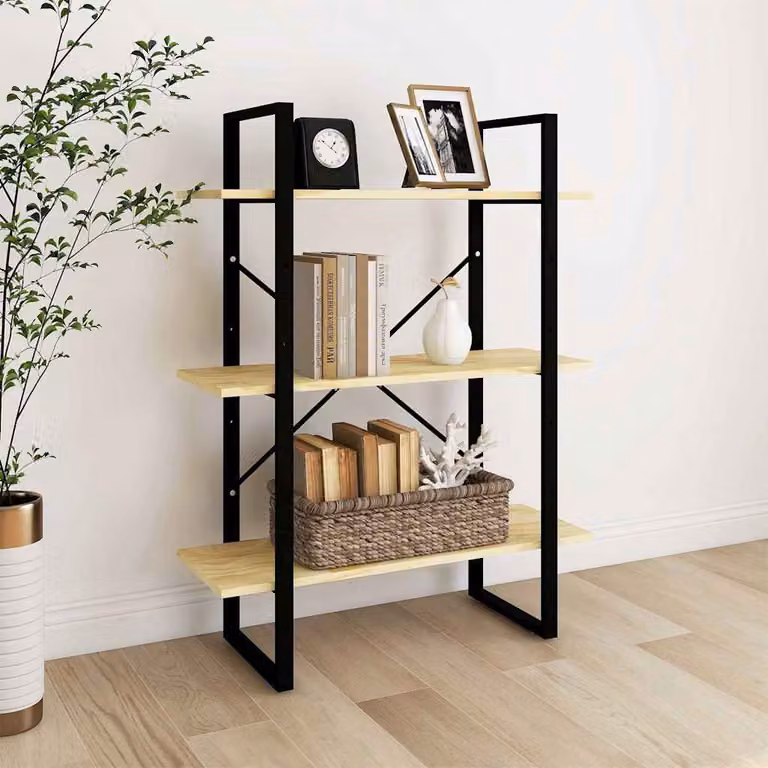 Libreria a 3 Ripiani vidaXL in Legno di Pino e Metallo, Stile Industrial, Marrone, L 80 cm x P 30 cm x H 105 cm