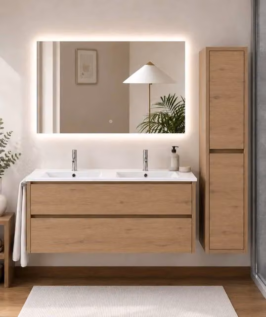 Mobile bagno con lavabo ORIGENBATH IBIZA senza specchio 120x45 cm doppio lavabo estepa con colonna