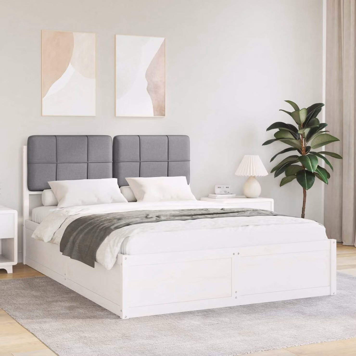 Letto con Testiera Rivestita vidaXL in Legno di Pino e Tessuto Grigio L: 140 cm, P: 200 cm, H: 105.5 cm – 1
