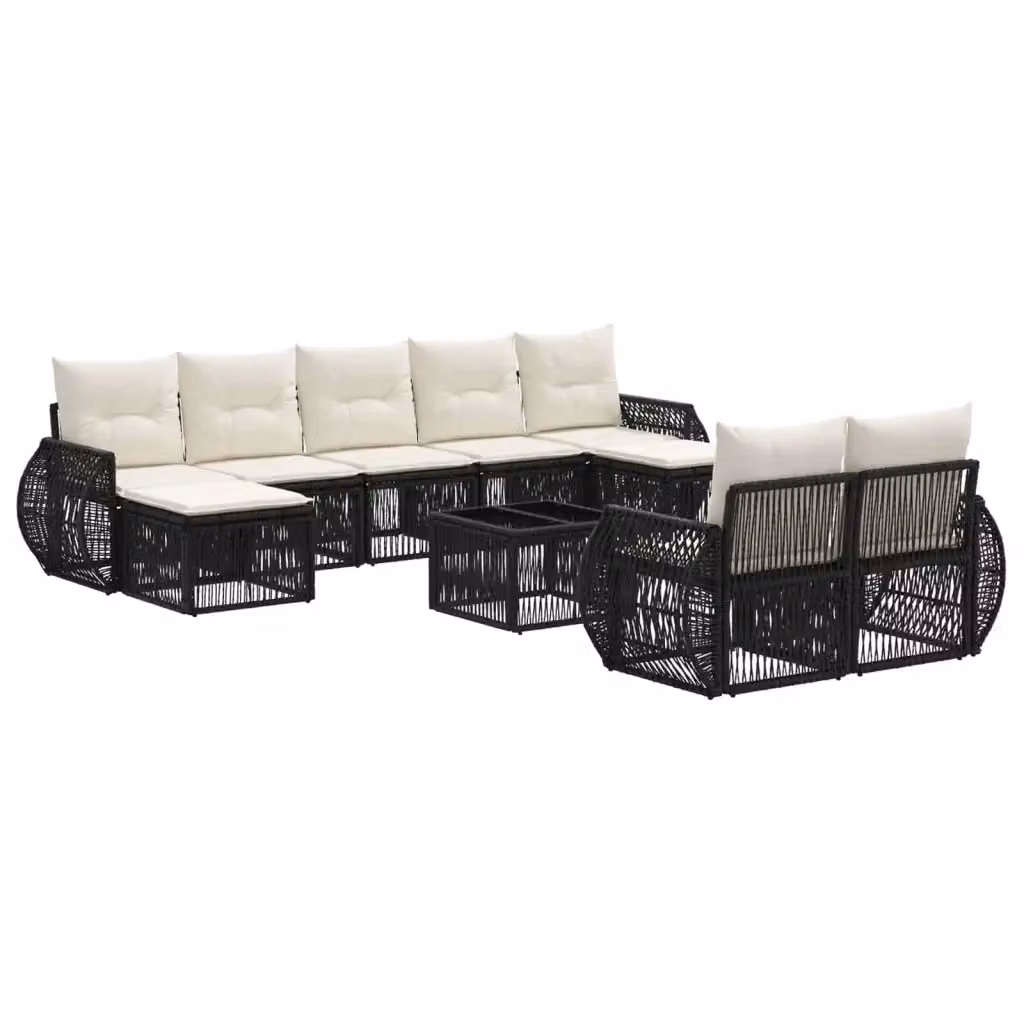 Set Divano da Giardino vidaXL a Forma a U in Polyrattan con Tavolino e Ottoman, Nero e Bianco Crema – 2