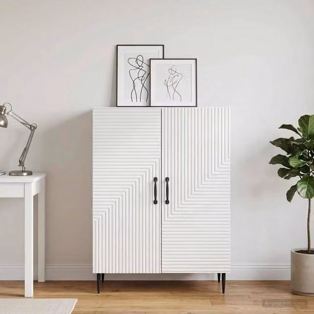 Credenza moderna vidaXL in bianco lucido con legno MDF e metallo L: 66 cm, P: 34,5 cm, H: 89,5 cm