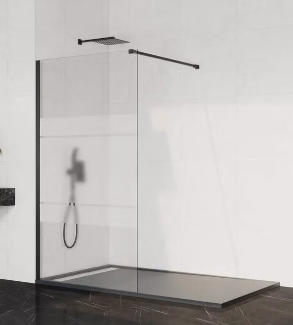 Parete doccia fissa Screen 8 mm 110 cm (106,5-108,0 cm) nero, vetro satinato Frost