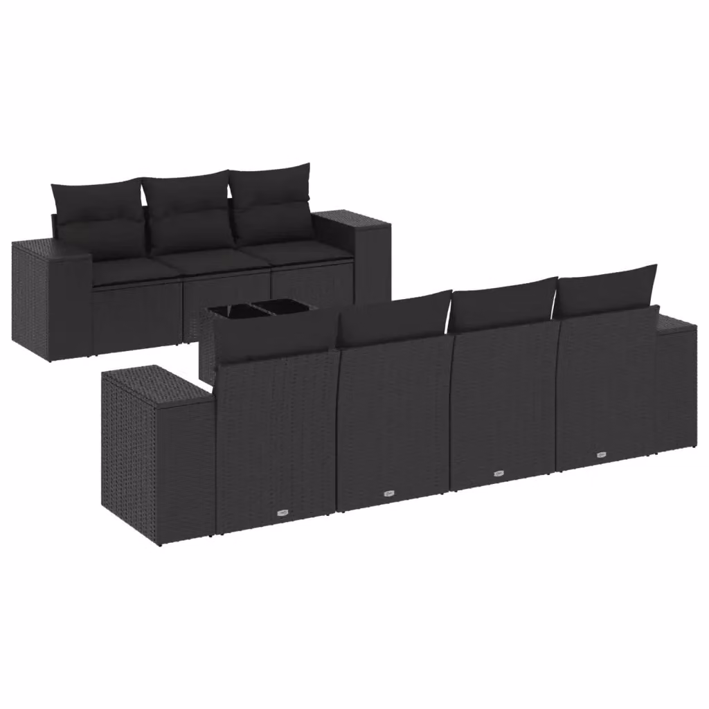 Set di divani da giardino vidaXL in polyrattan nero con 8 pezzi e cuscini inclusi – 2