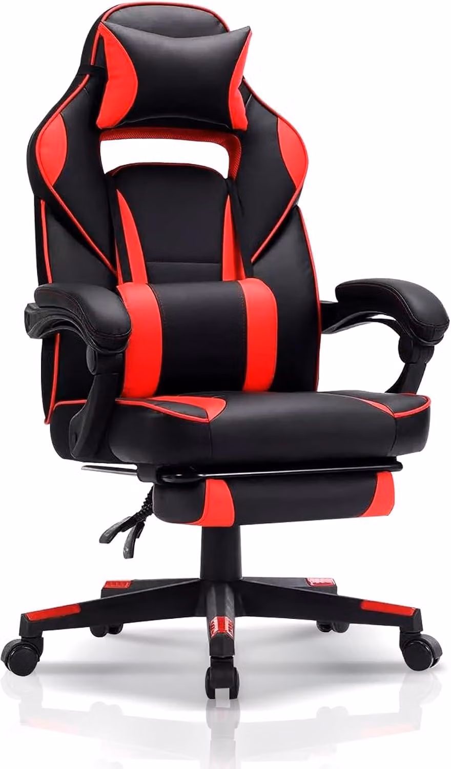 Sedia da ufficio gaming, sedia con poggiapiedi, regolabile, rossa, sedia da ufficio ergonomica