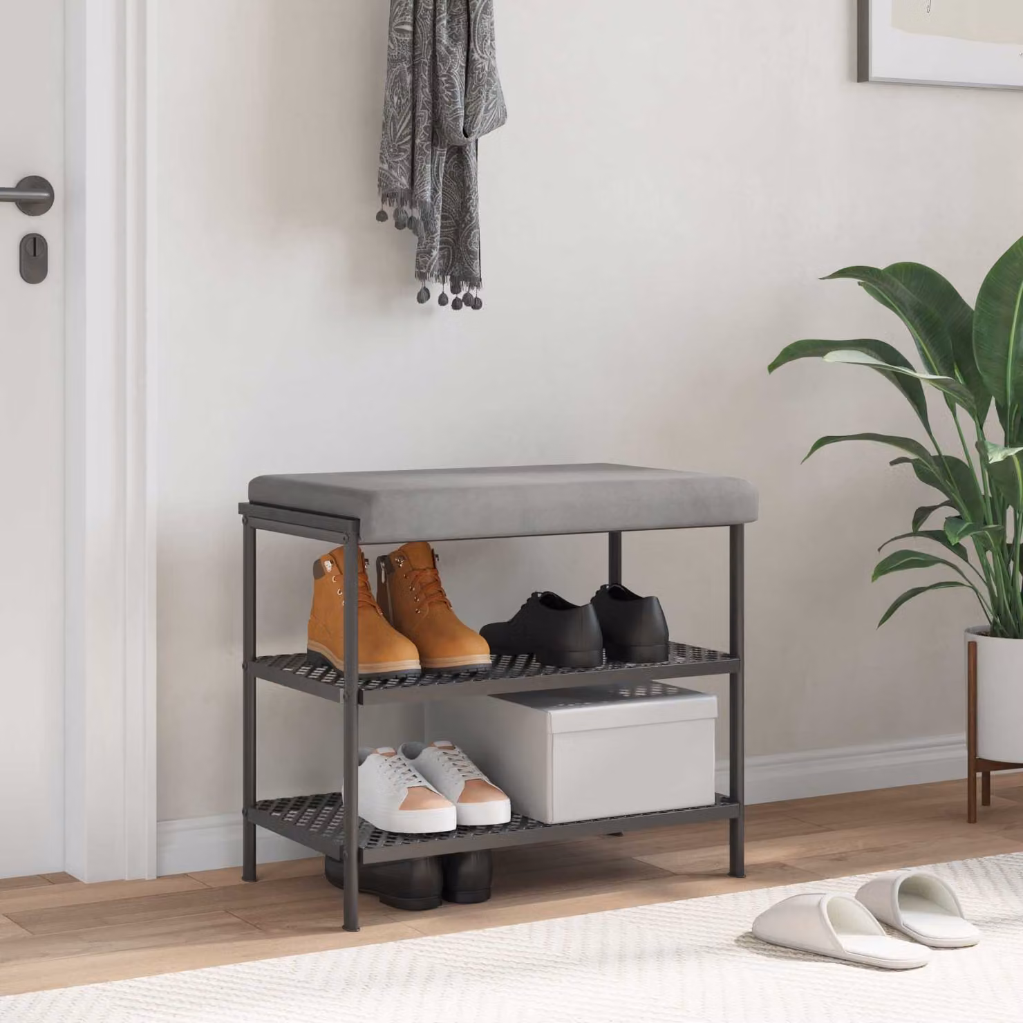 vidaXL Cuscino per panchina in velluto grigio moderno con imbottitura in schiuma, L/P/H: 60 x 60 x 3,5 cm