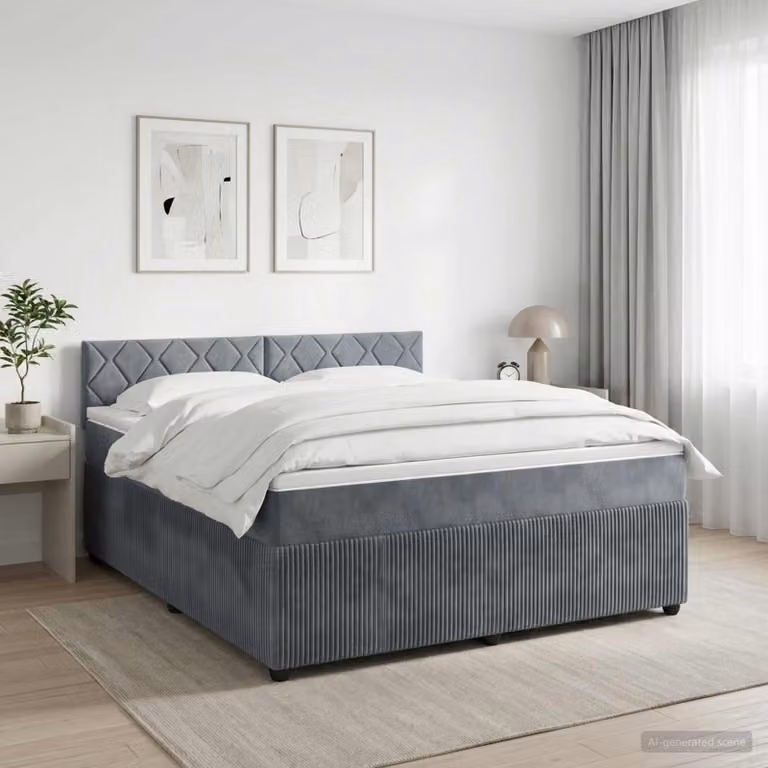 Letto box spring con materasso ibrido vidaXL in tessuto grigio, L/P/H: 140 x 200 x 100,5 cm