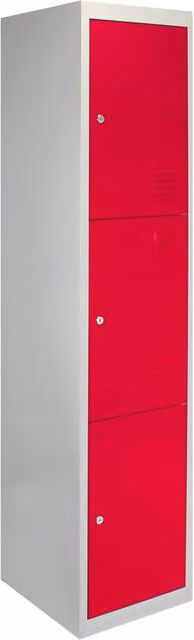 Armadietto in metallo MONSTER SHOP con 3 ante battenti per scuole e palestre, colore rosso e grigio, H: 180 cm, L: 45 cm, P: 38 cm – 1