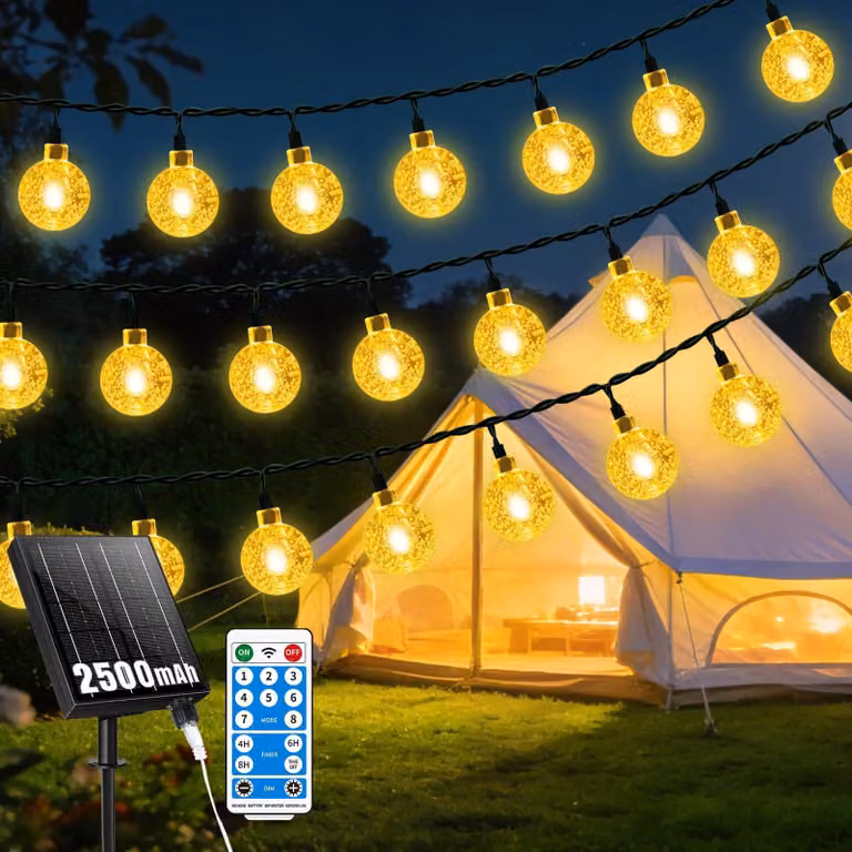 Catena luminosa solare, 11 metri, 60 LED, luce bianco caldo, impermeabile, 8 modalità