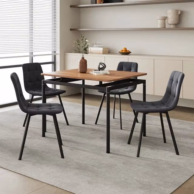 Set da Pranzo Hemnes en.casa con Tavolo Rettangolare e 4 Sedie in Velluto Grigio Scuro L: 100 cm, P: 60 cm, H: 75 cm – 1