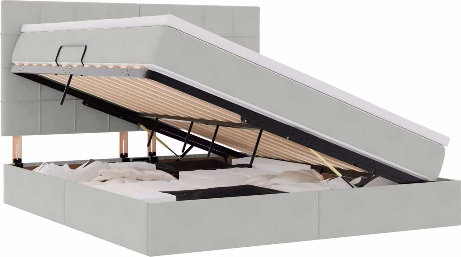 Letto con contenitore LED e materasso Grigio Chiaro