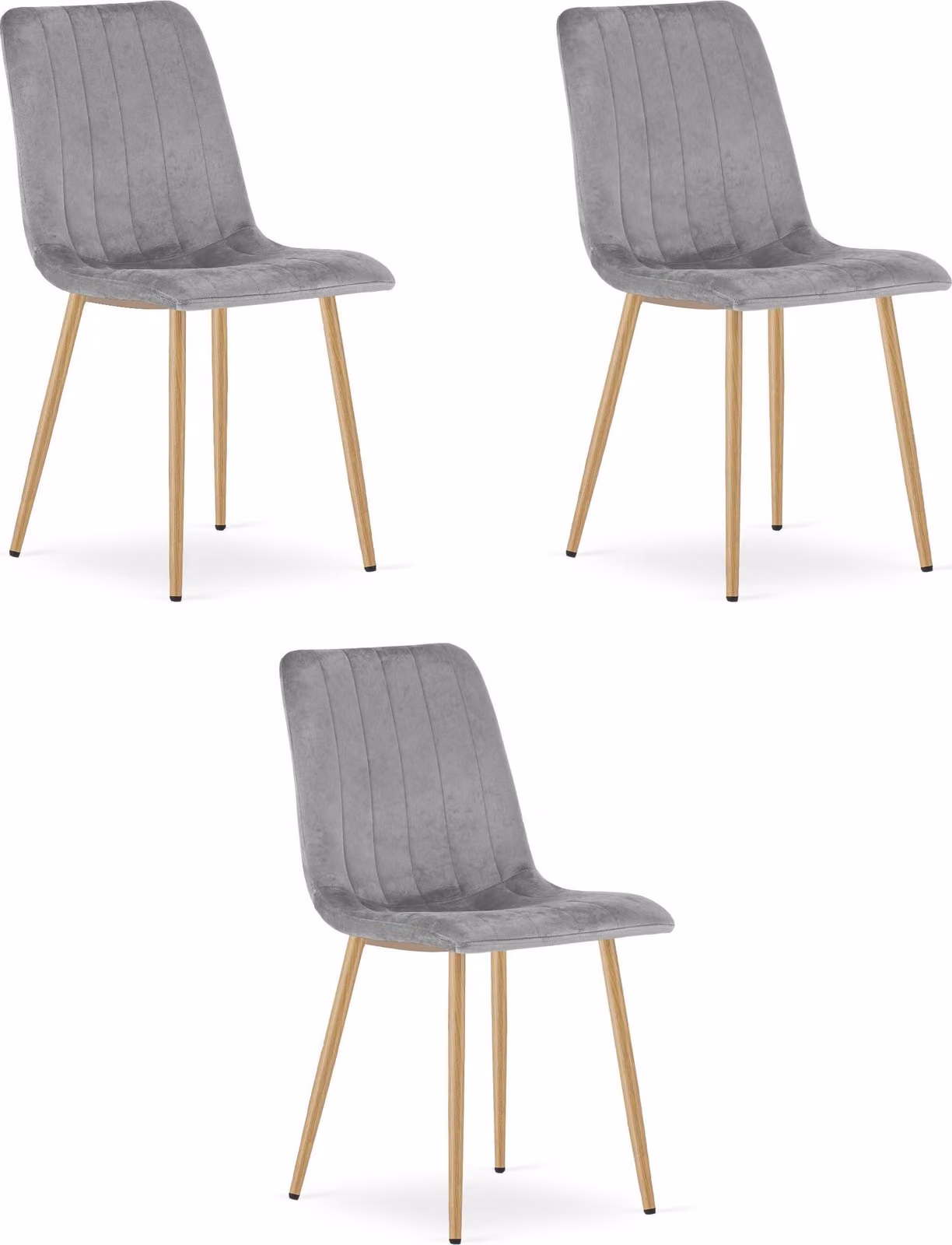 Lava - Sedia in velluto grigio chiaro con gambe in legno (set di 3)