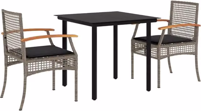 Set da Pranzo da Giardino 3 pz | Set Salotto da Giardino con Cuscini in Polyrattan Grigio