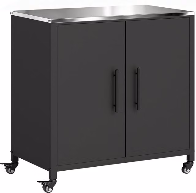 Outsunny Armadio da giardino con tavolo da rinvaso Capanno porta attrezzi con piano in acciaio inox ripiano rimovibile magnetico Doppia porta Ruote   Aosom Italy