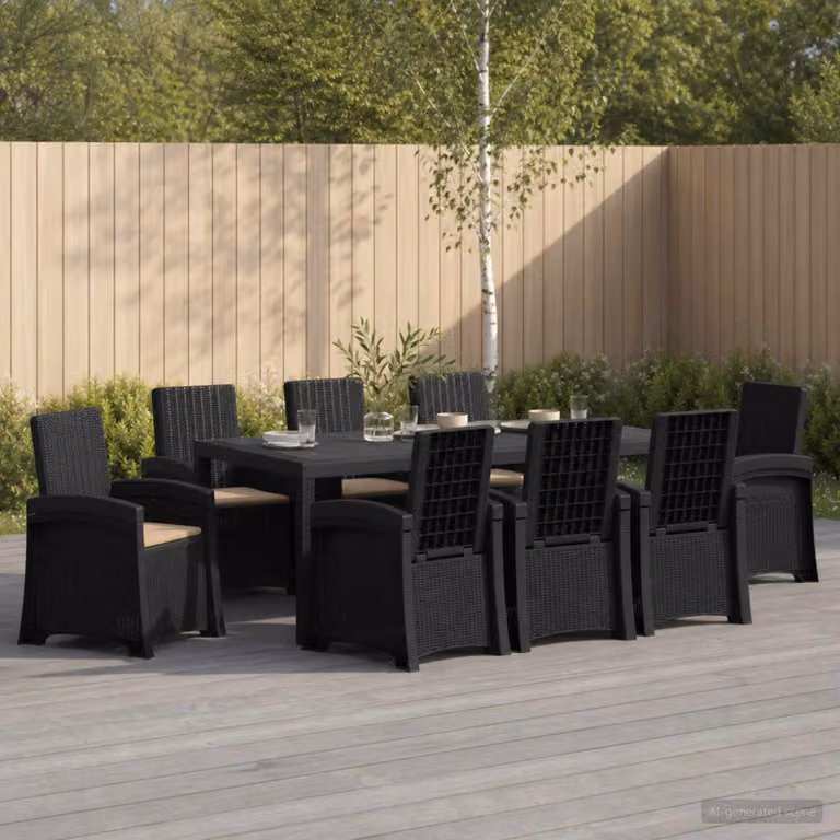 Set da pranzo per giardino e terrazza vidaXL in rattan sintetico da 9 pezzi, colore antracite e beige